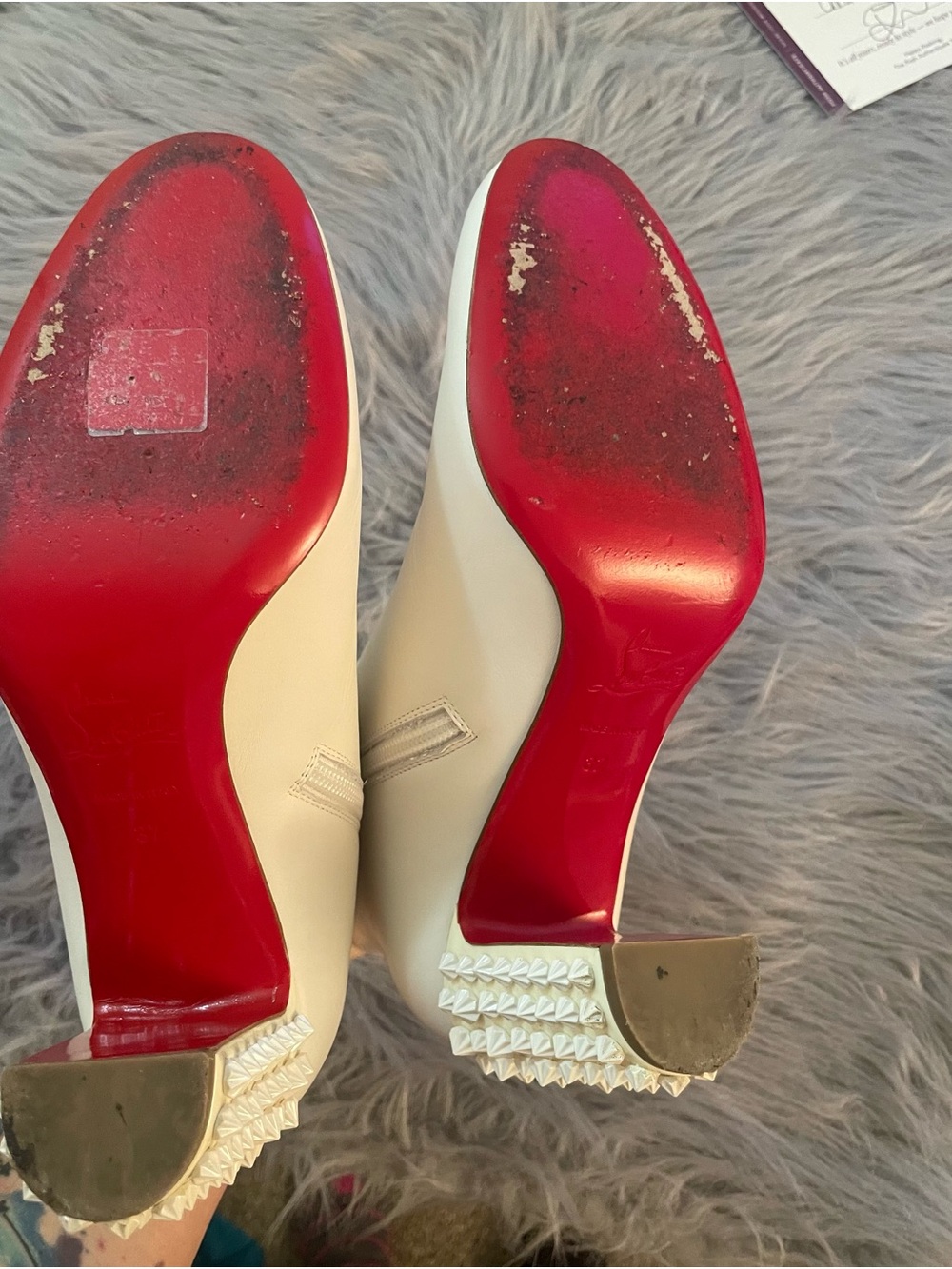 Christian Louboutin White Leather Studded Heel Ankle Boots - Picture 6 of 13